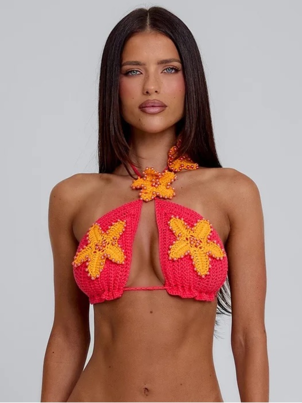 NEW Outcast Natalie Pink Crochet Floral Beaded Top XXS/XS Mermaidcore Coastal